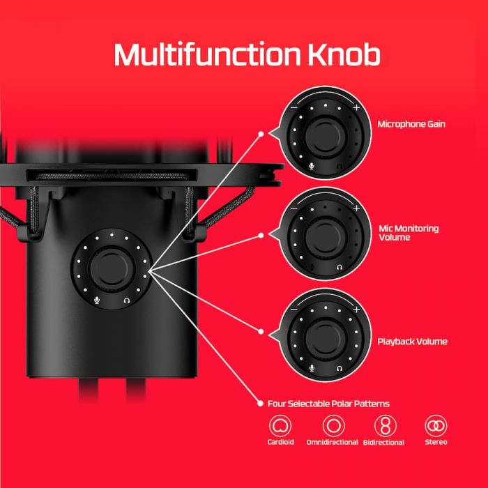 HyperX - QuadCast 2 Wired Multi-Pattern USB Electret Condenser Microphone - Black