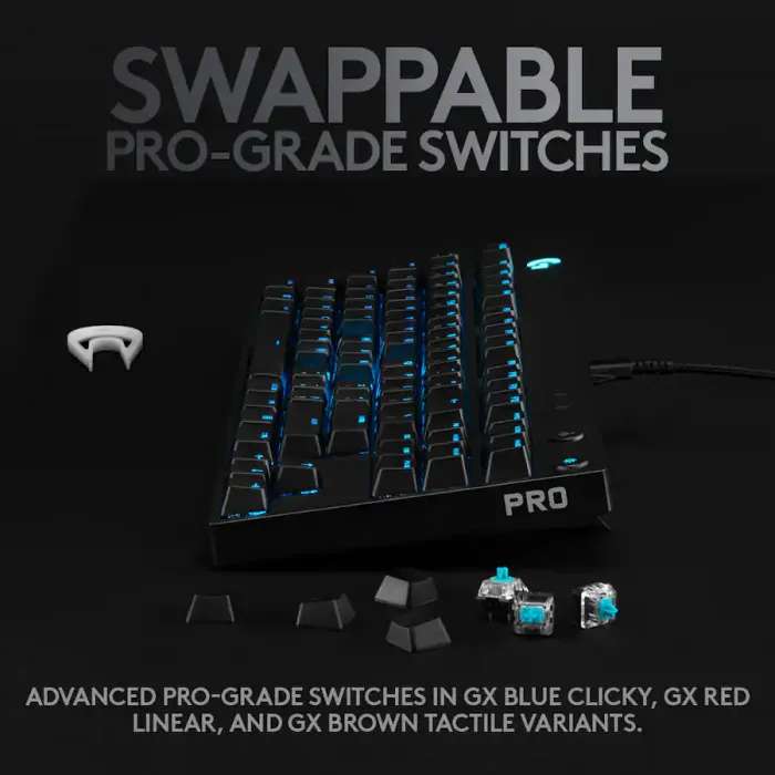 Logitech - G PRO TKL Wired Mechanical GX Blue Clicky Switch Gaming Keyboard with RGB Backlighting for PC - Black
