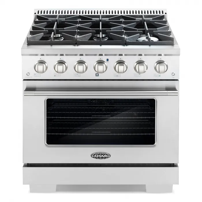COSMO 36 in. Gas Range, 6 Burners, Stainless Steel (OPEN BOX, COSMETIC IMPERFECTIONS)