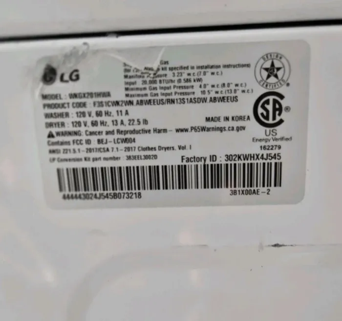 LG Washtower with Gas Dryer with Center Control 4.5 cu. ft. Washer WKGX201HWA