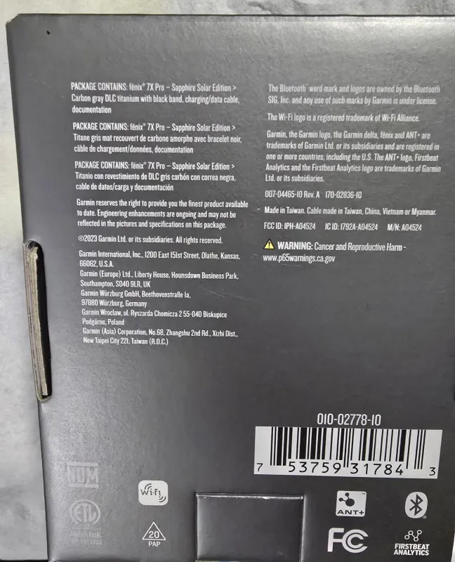 Garmin fenix 7X Pro Sapphire Solar Gray DLC Titanium- 010-02778-10- BRAND NEW!