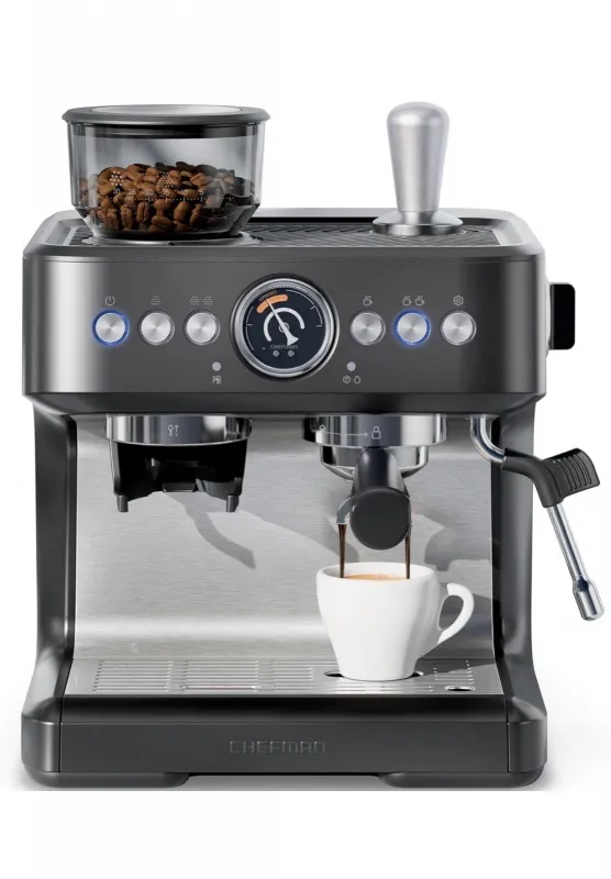 Chefman Crema Deluxe Espresso Machine with Double Boiler, Milk Frother And Brew