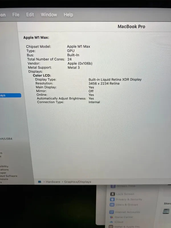 Apple MacBook Pro 16" A2485 | M1 Pro 2.60GHz CPU | 1TB SSD | 32GB RAM