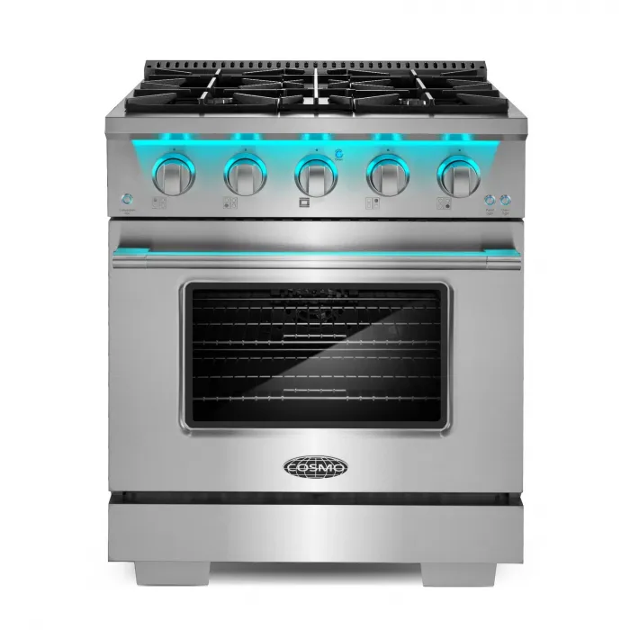 COSMO 30 in. Gas Range, 4 Burners, Stainless Steel (OPEN BOX, COSMETIC IMPERFECTIONS)